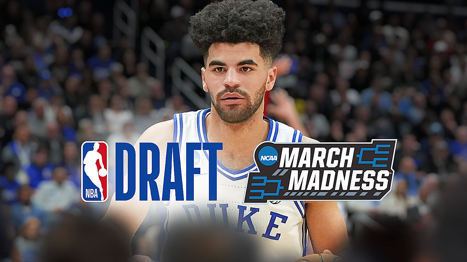 Cayden Boozer with NBA Draft logo and March Madness logo front and center