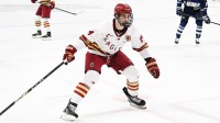 Boston College forward Andre Gasseau (24) skates against the University of New Hampshire Wildcats during the first period at Conte Forum.