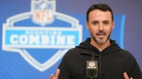 Baltimore Ravens coach Jesse Minter speaks at the NFL Scouting Combine at the Indiana Convention Center.