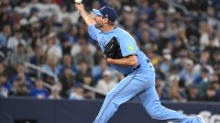 Toronto Blue Jays starting pitcher Max Scherzer (31) delivers a pitch against the Colorado Rockies in the first inning.
