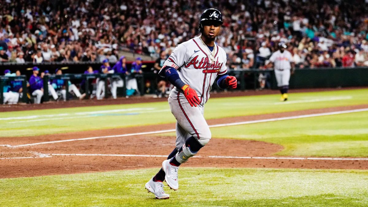 Atlanta Braves second baseman Ozzie Albies (1) flips his bat during the ninth inning of the game against the Arizona Diamondbacks at Chase Field. Mandatory Credit: Arianna Grainey-Imagn ImagesApr 3, 2026; Phoenix, Arizona, USA; Atlanta Braves second baseman Ozzie Albies (1) flips his bat during the ninth inning of the game against the Arizona Diamondbacks at Chase Field.