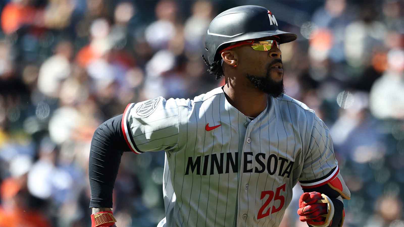 Minnesota Twins center fielder Byron Buxton (25) hits a double during the fifth inning against the Baltimore Orioles at Oriole Park at Camden Yards.