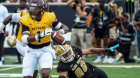 Alabama State’s Eldridge Shelton (88) pressures Bethune-Cookman quarterback Cam'Ron Ransom (1)during their game on the ASU campus in Montgomery, Ala., on Saturday October 4, 2025.