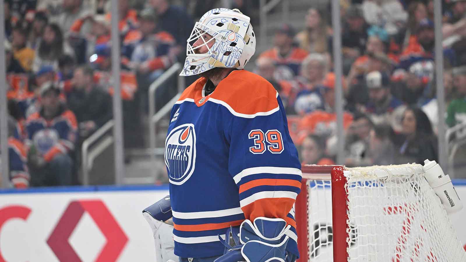 Edmonton Oilers goalie Connor Ingram (39) is seen out on the ice in a game against the Nashville Predators during the second period at Rogers Place.