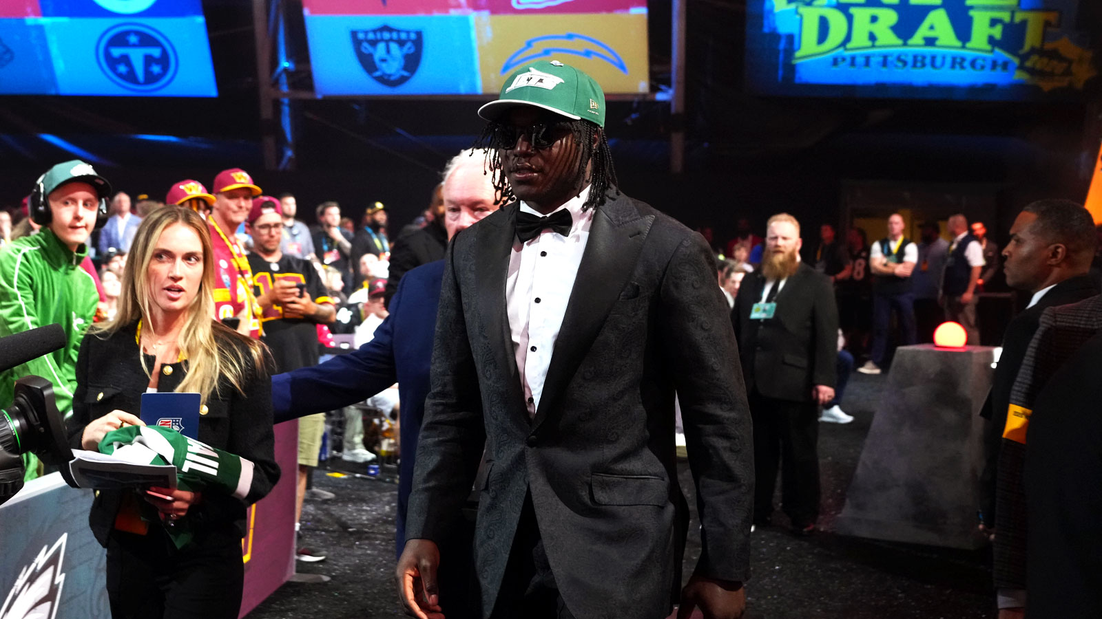 Texas Tech Red Raiders linebacker David Bailey is selected by the New York Jets as the number two pick during the 2026 NFL Draft at Acrisure Stadium