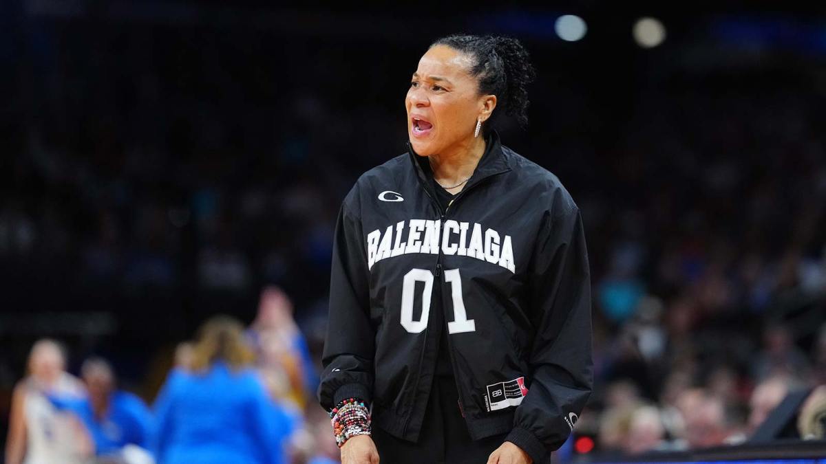 South Carolina Gamecocks head coach Dawn Staley looks on in the second half against the UCLA Bruins during the National Championship game of the women's 2026 NCAA Tournament at Mortgage Matchup Center.