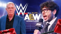 Eric Bischoff, Tony Khan, WWE and AEW logos