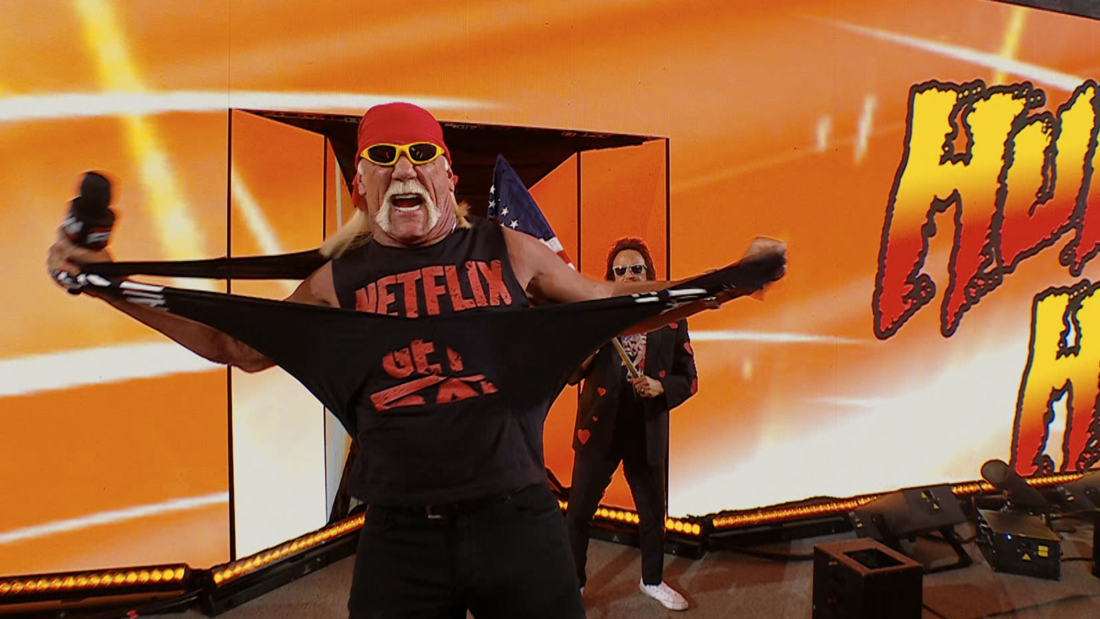 Hulk Hogan and Jimmy Hart during the Monday Night RAW on Netflix premiere in 2025.