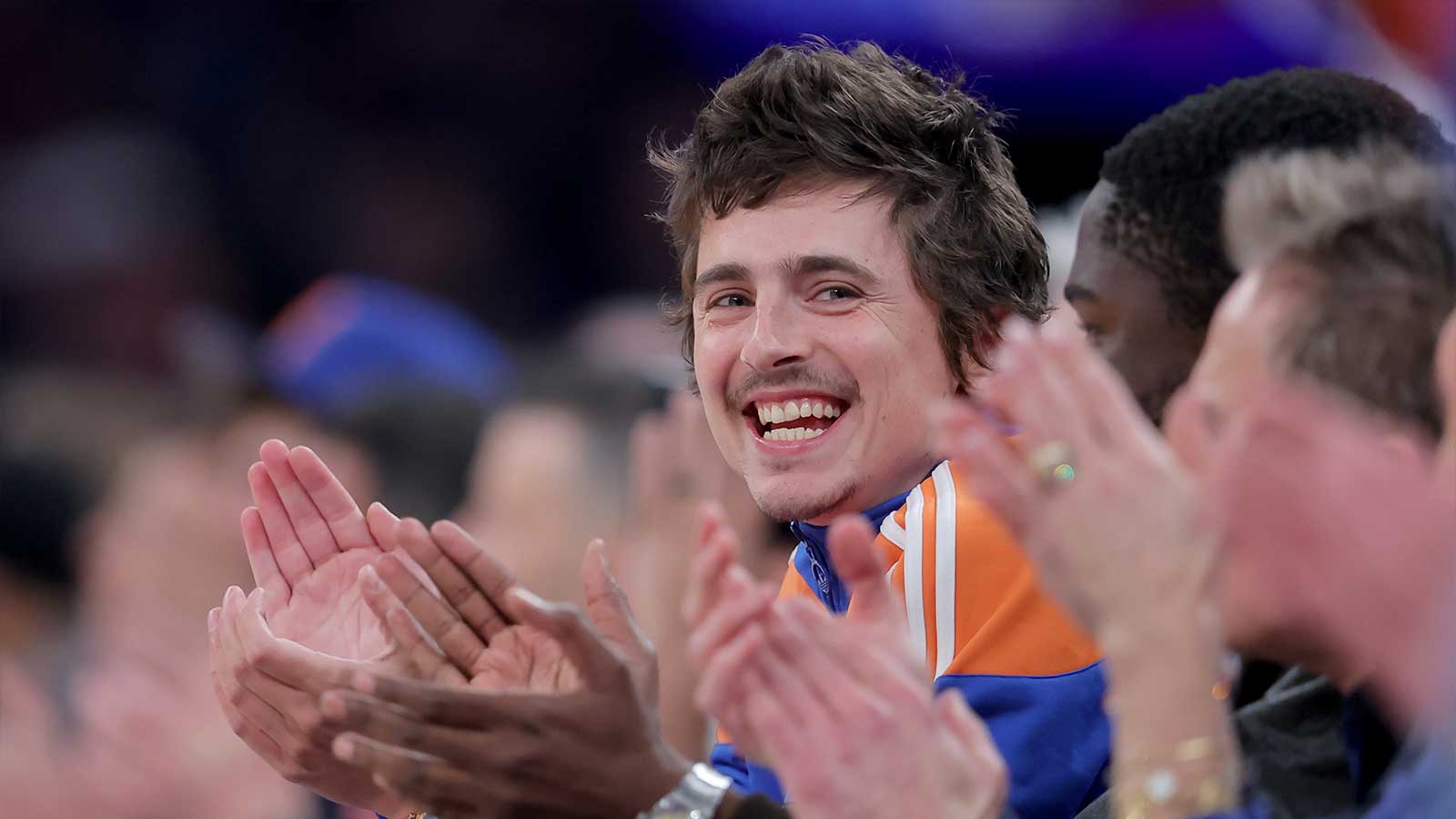 Timothée Chalamet at Game 2 between the New York Knicks and Atlanta Hawks.