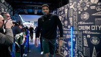 Milwaukee Bucks forward Giannis Antetokounmpo (34) walks to the locker room prior to the game against the Brooklyn Nets at Fiserv Forum.