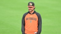 San Francisco Giants manager Tony Vitello (23) looks on during a Spring Training workout at Scottsdale Stadium