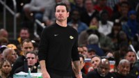 Los Angeles Lakers head coach JJ Redick watches game action during the second quarter against the Indiana Pacers at Gainbridge Fieldhouse.