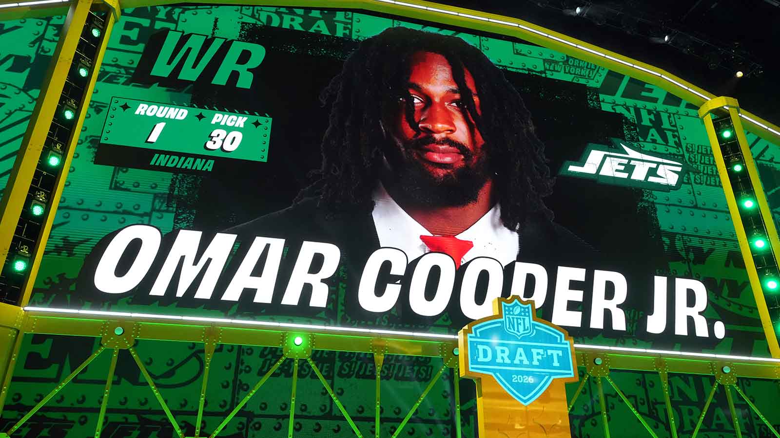 Indiana Hoosiers wide receiver Omar Cooper Jr. is selected by the New York Jets as the number 30 pick during the 2026 NFL Draft at Acrisure Stadium.