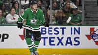 Dallas Stars left wing Jason Robertson (21) skates against the New Jersey Devils during the third period at the American Airlines Center.