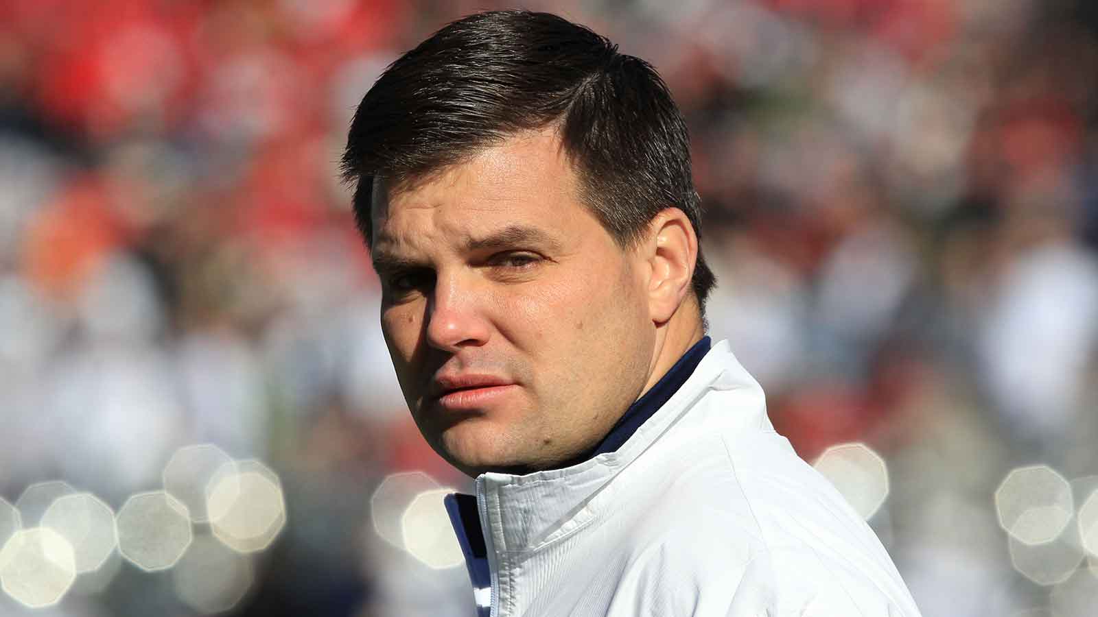 Penn State Nittany Lions quarterbacks coach Jay Paterno on the field prior to the game against the Houston Cougars at the Cotton Bowl. 