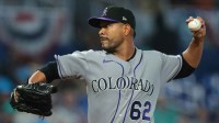 Colorado Rockies starting pitcher Jose Quintana (62) delivers a pitch against the Miami Marlins during the first inning at loanDepot Park.
