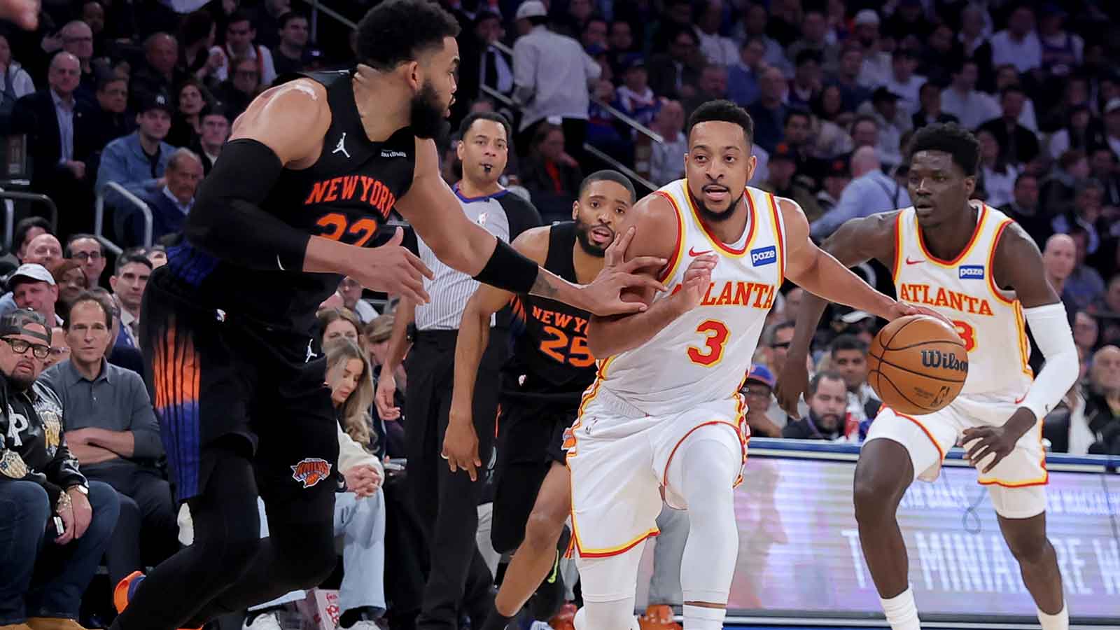 Karl-Anthony Towns gives props to Hawks’ CJ McCollum for taking down Knicks in Game 2