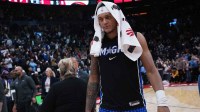 Orlando Magic forward Paolo Banchero (5) walks off the court against the Toronto Raptors at the end of the fourth quarter at Scotiabank Arena.