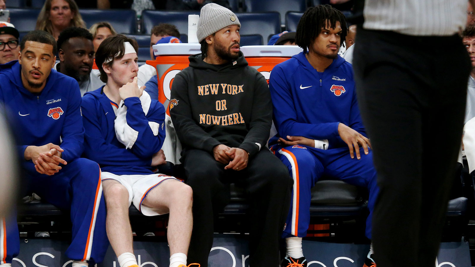Knicks guard Jalen Brunson (11) looks on during the fourth quarter against the Memphis Grizzlies at FedExForum