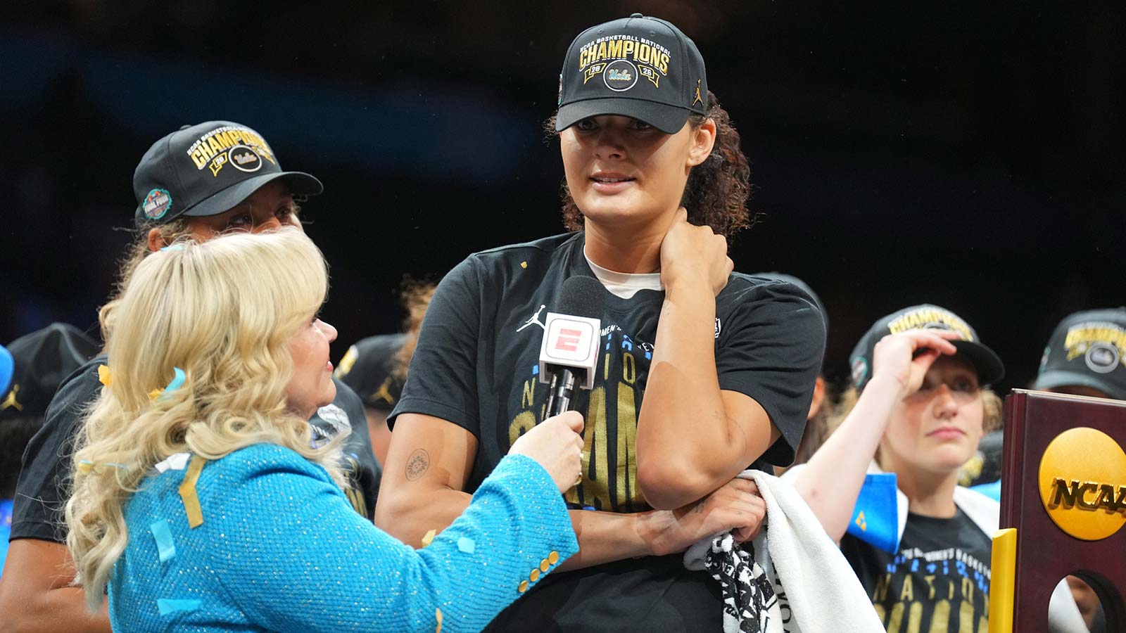 UCLA WBB star Lauren Betts tears up in instant reaction to winning national title