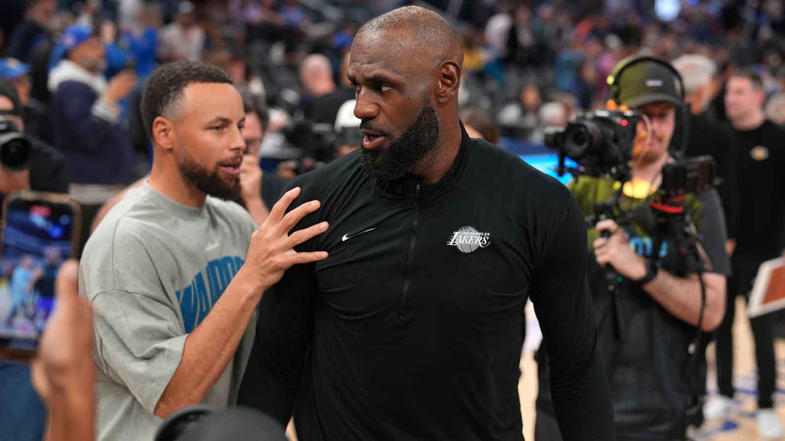 Lakers’ LeBron James reacts to not facing Warriors’ Stephen Curry the entire season