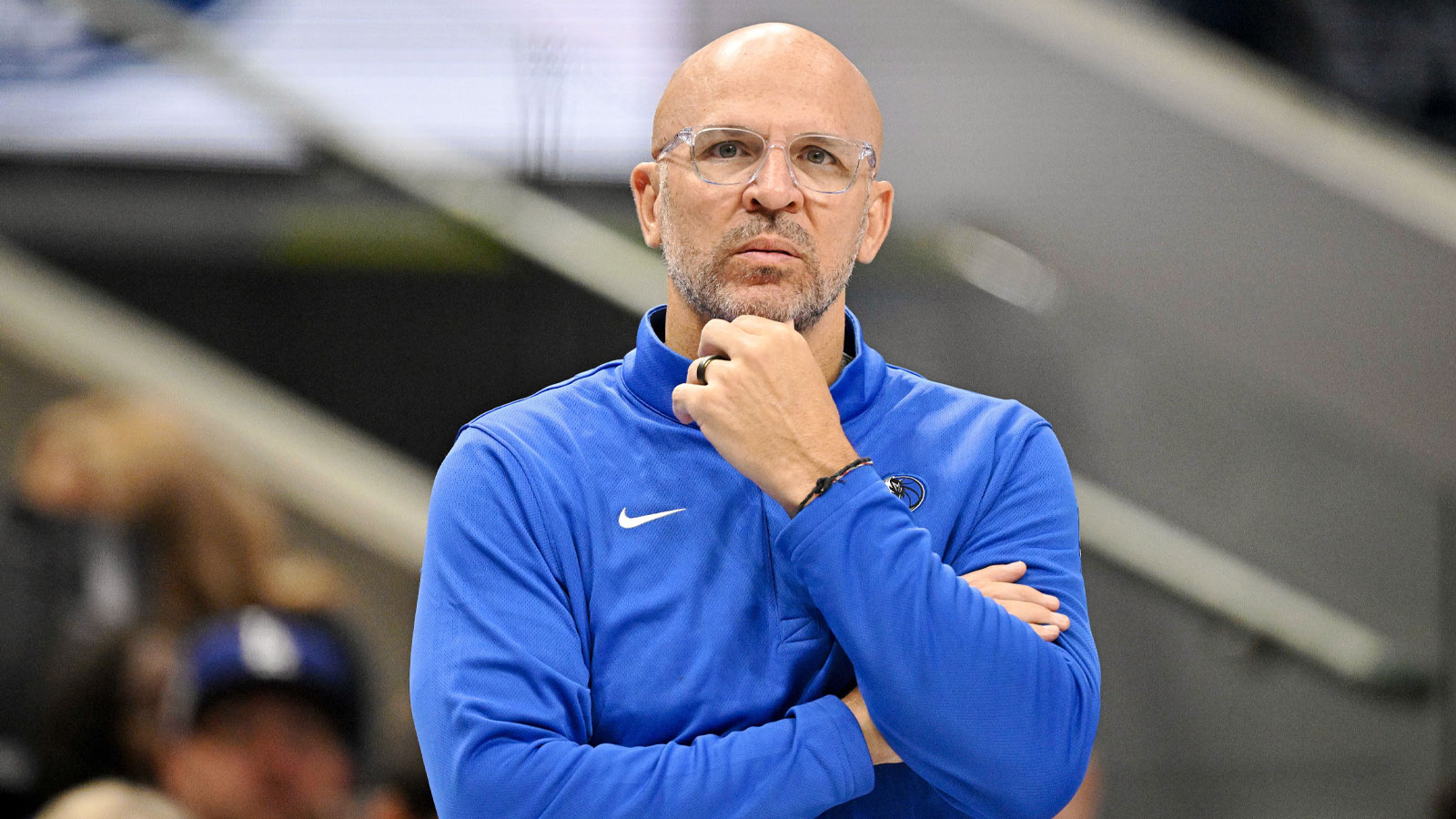 Mavericks head coach Jason Kidd looks on during the second quarter against the Minnesota Timberwolves at the American Airlines Center