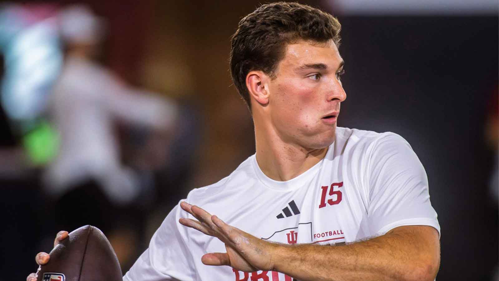 Fernando Mendoza participates in Indiana University's Pro Day at Mellencamp Pavilion on Wednesday, April 1, 2026.