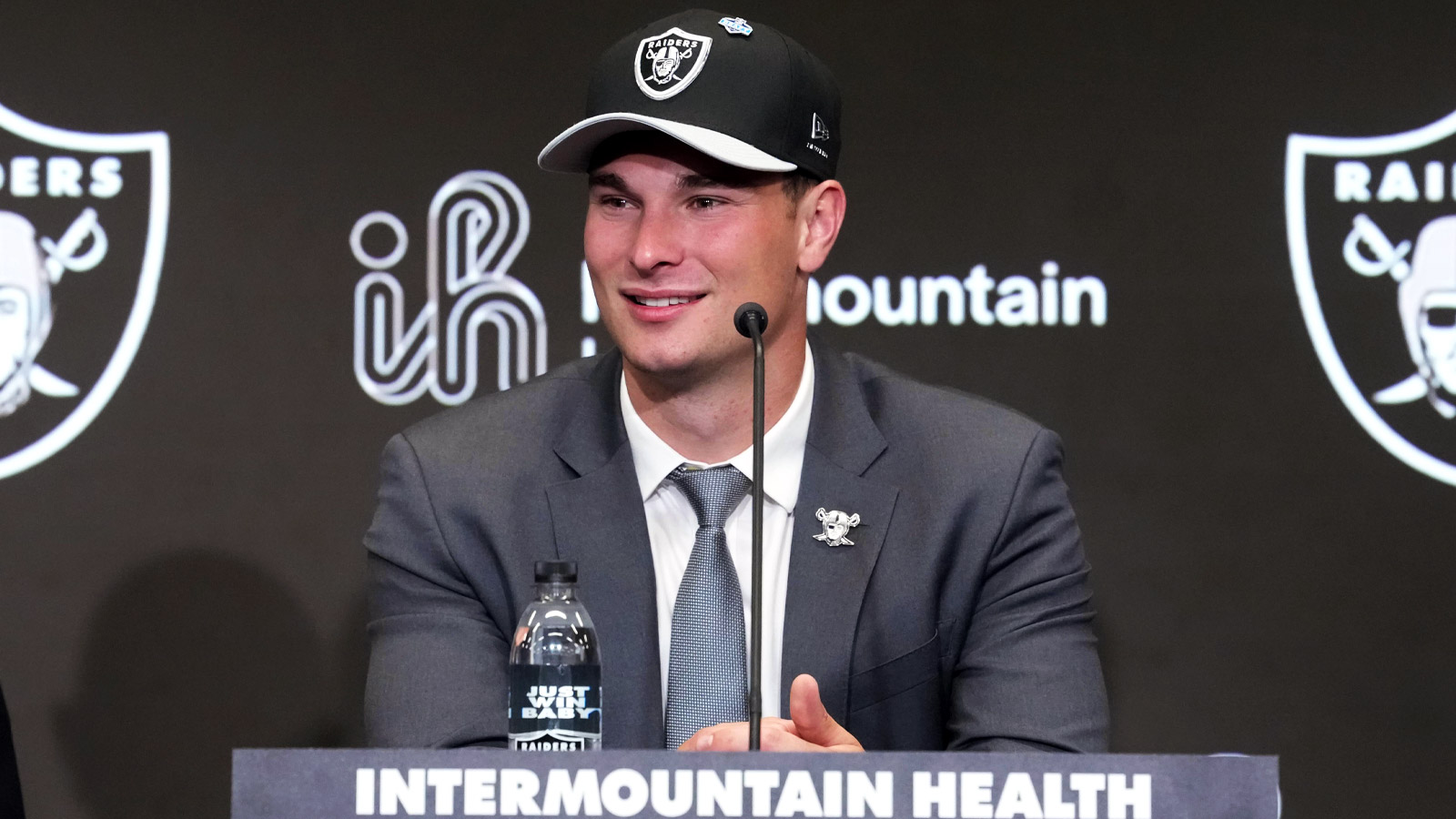 Las Vegas Raiders quarterback Fernando Mendoza speaks at introductory press conference at Intermountain Health Performance Center after being selected as the No. 1 pick in the 2026 NFL Draft
