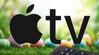 Apple TV logo with Easter eggs behind it.