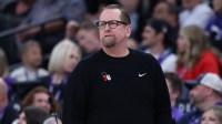 Philadelphia 76ers head coach Nick Nurse looks on during the first half of the game against the Utah Jazz at Delta Center.