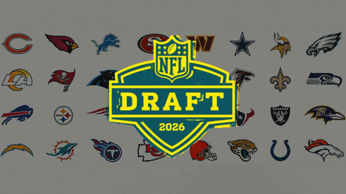 Every NFL logo in background with 2026 NFL Draft logo in foreground.
