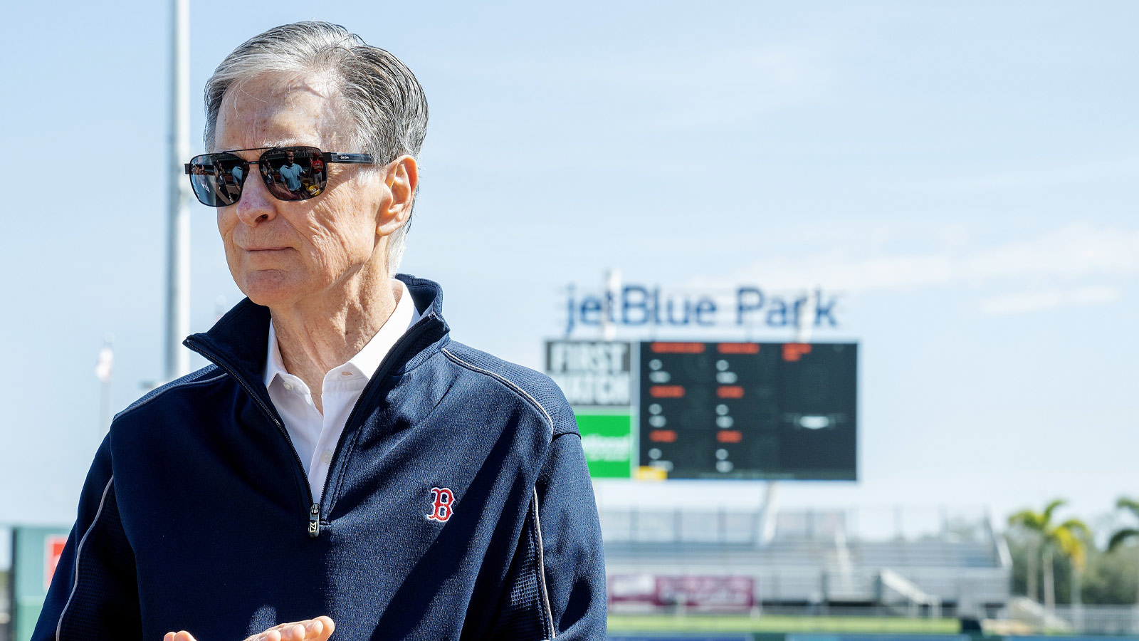 Boston Red Sox owner John W. Henry attends spring training at Jet Blue Park at Fenway South.