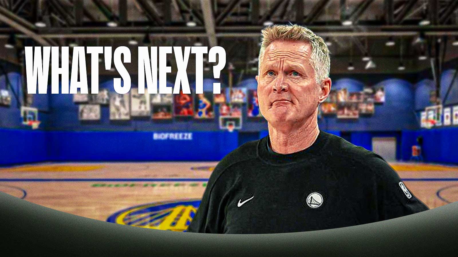 Steve Kerr looking solemnly up with the words 