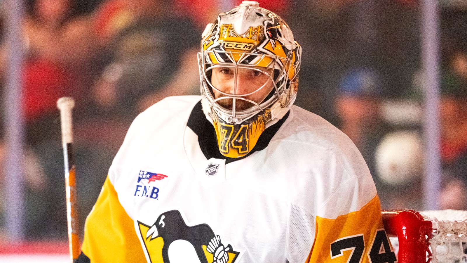 Pittsburgh Penguins goalie Stuart Skinner (74) prior to the start of game against the Ottawa Senators at the Canadian Tire Centre.