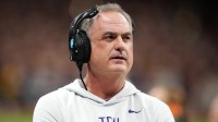 TCU Horned Frogs head coach Sonny Dykes watches from the sidelines against the Southern California Trojans in the first half during the Alamo Bowl at Alamodome.