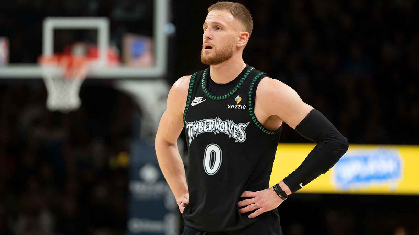 Minnesota Timberwolves guard Donte DiVincenzo (0) looks on against the Portland Trail Blazers in the second half at Target Center.