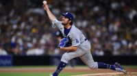 Los Angeles Dodgers starting pitcher Trevor Bauer (27) throws a pitch against the San Diego Padres during the third inning at Petco Park.