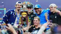 UCLA Bruins forward Gabriela Jaquez (11) celebrates with her brother Miami Heat player Jaime Jaquez Jr. and family after defeating the South Carolina Gamecocks during the National Championship game of the women's 2026 NCAA Tournament at Mortgage Matchup Center.