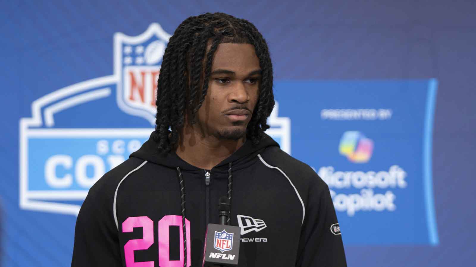 Tennessee defensive back Jermod McCoy (DB20) speaks to media members during the NFL Combine at the Indiana Convention Center.