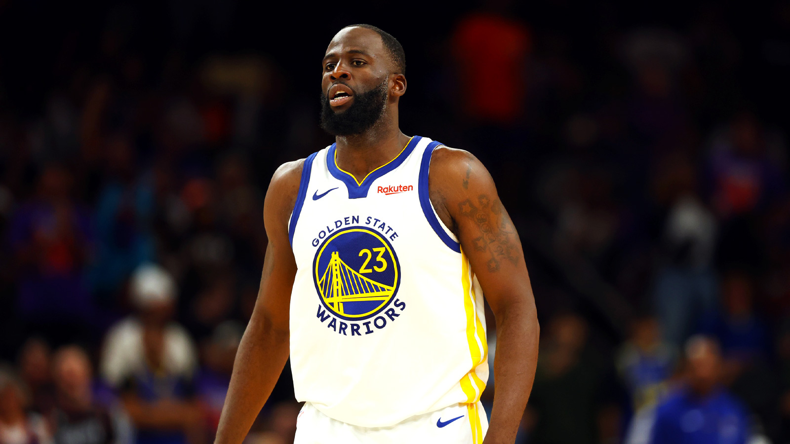 Warriors forward Draymond Green (23) against the Phoenix Suns during the play-in rounds of the 2026 NBA Playoffs at Mortgage Matchup Center