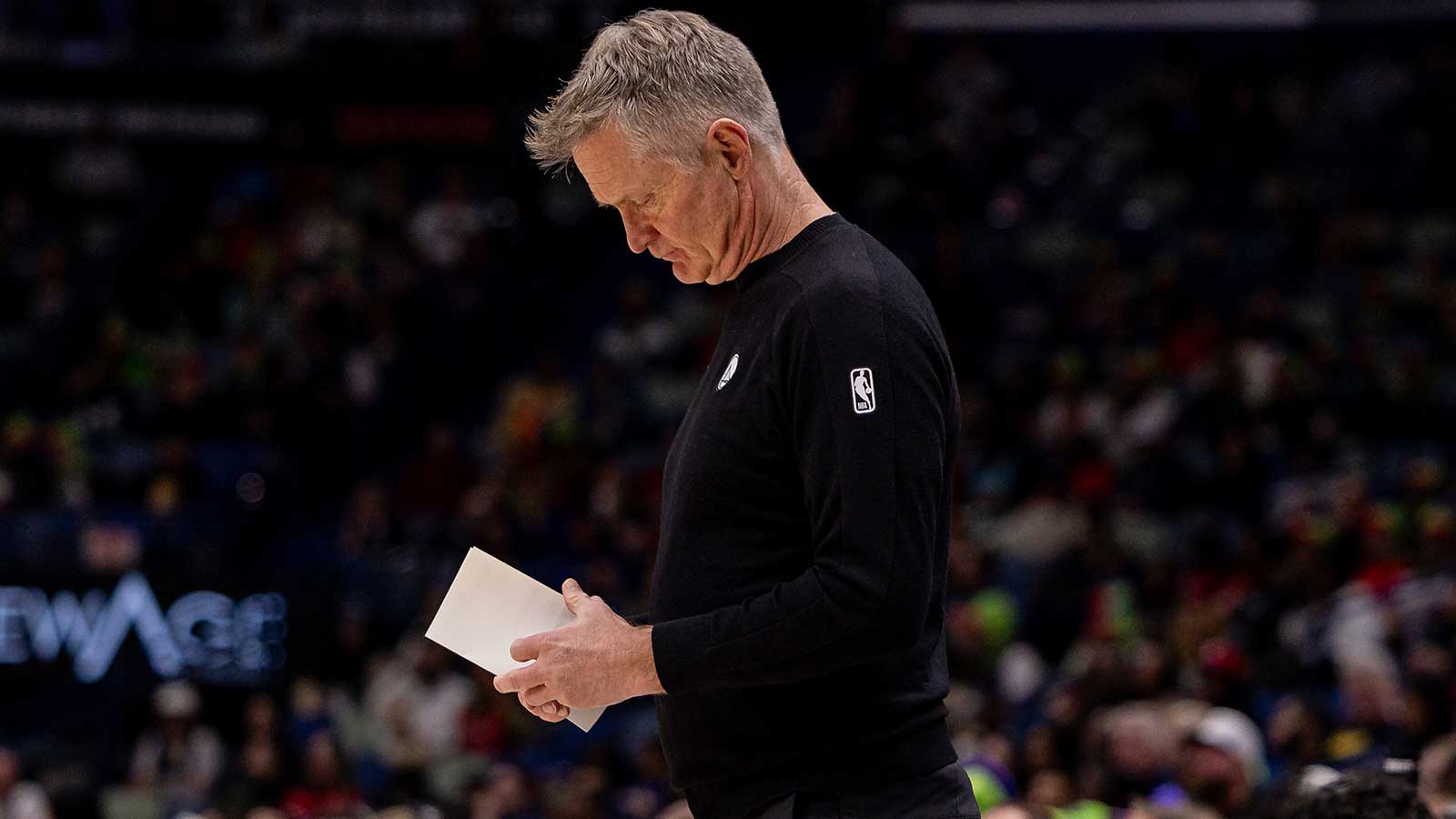 Golden State Warriors Head Coach Steve Kerr looks on against the New Orleans Pelicans during the first half at Smoothie King Center. 