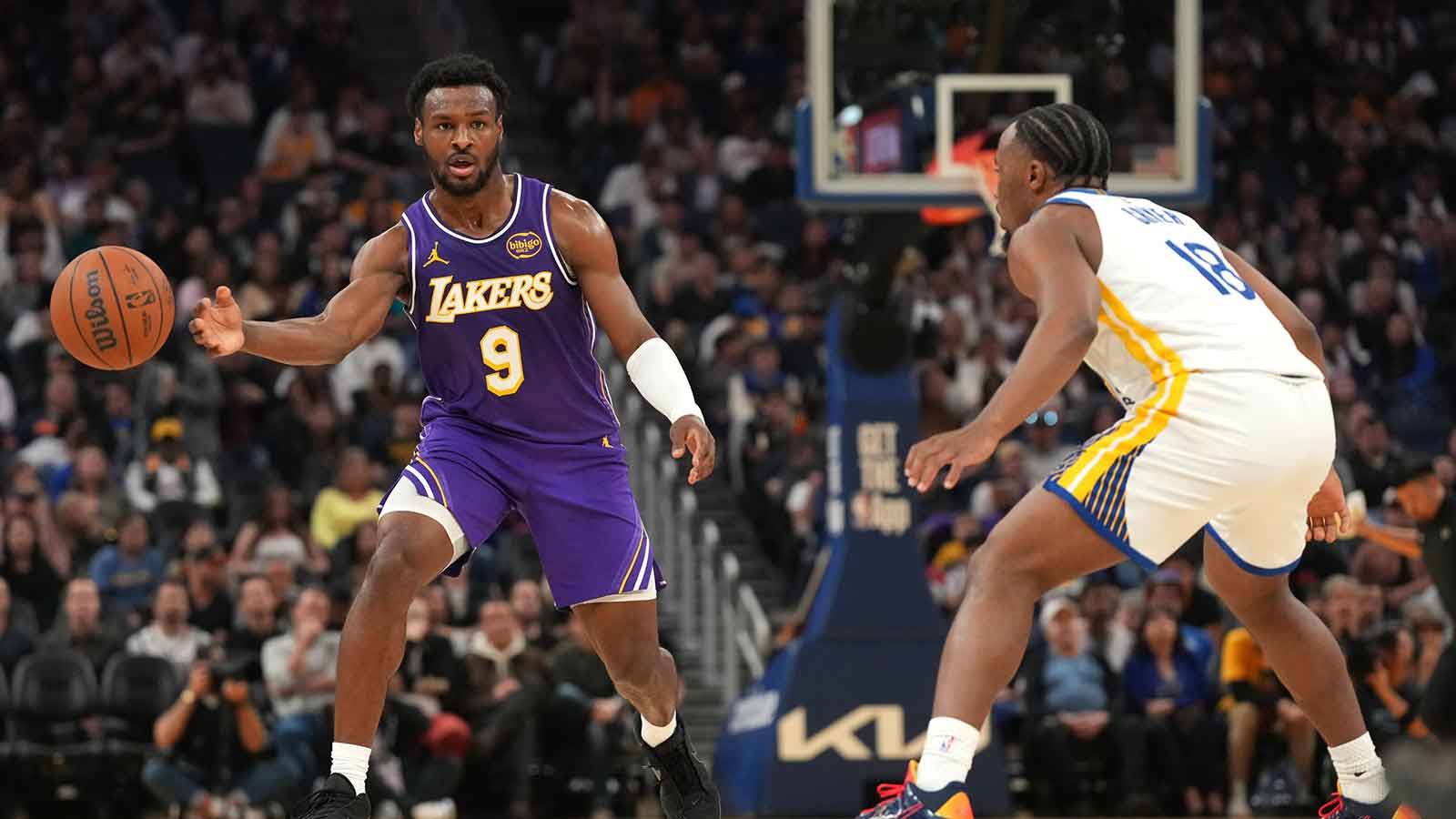 Watch Bronny James make historic assist to LeBron James in Lakers-Warriors