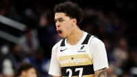 Washington Wizards guard Will Riley (27) celebrates during the second half against the Sacramento Kings at Capital One Arena.