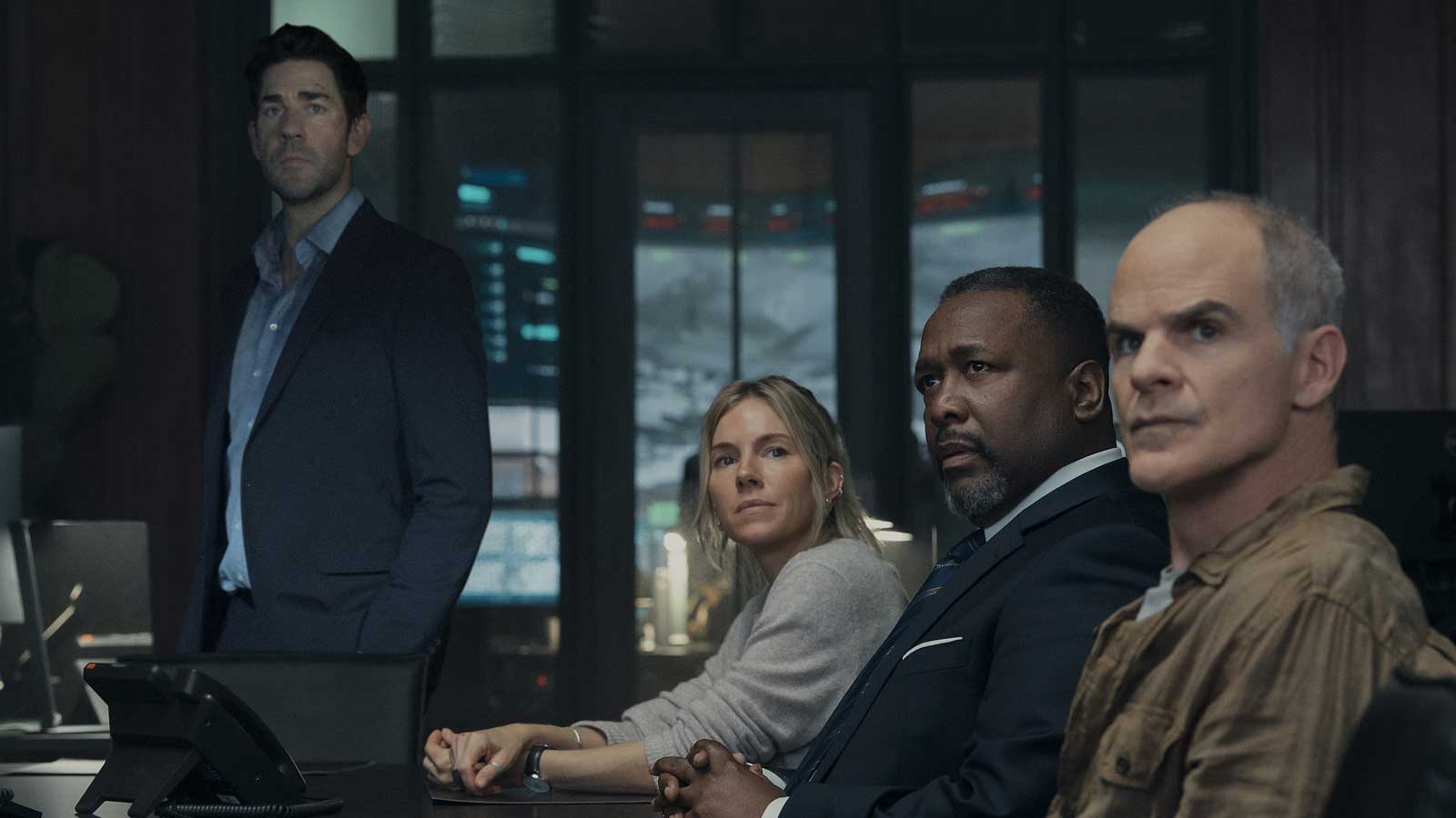 John Krasinski, Sienna Miller, Wendell Pierce, and Michael Kelly in Tom Clancy's Jack Ryan: Ghost War.
