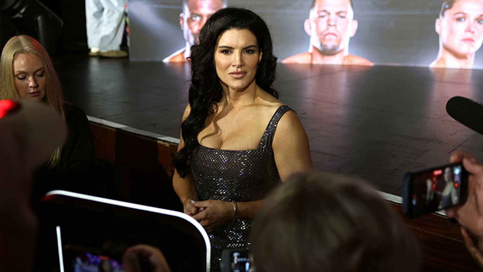 Gina Carano talking to reporters.