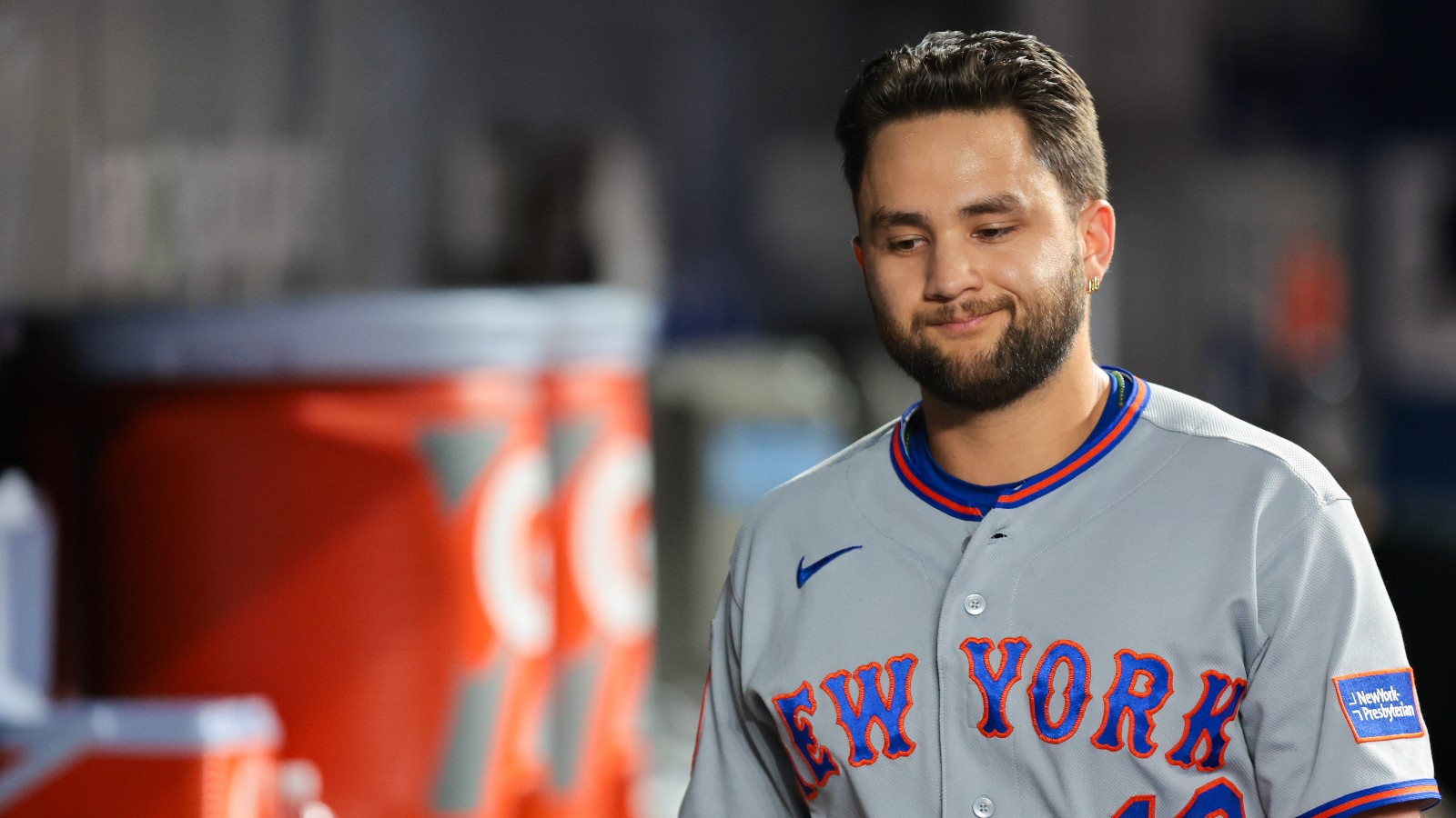 New York Mets shortstop Bo Bichette (19) reacts after the game against the Miami Marlins at loanDepot Park.