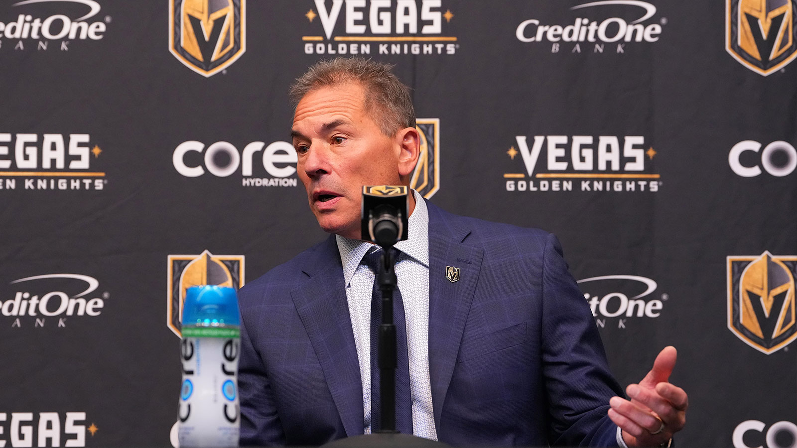 Vegas Golden Knights head coach Bruce Cassidy takes questions during a presser after the Florida Panthers defeated the Golden Knights 3-2 at T-Mobile Arena.