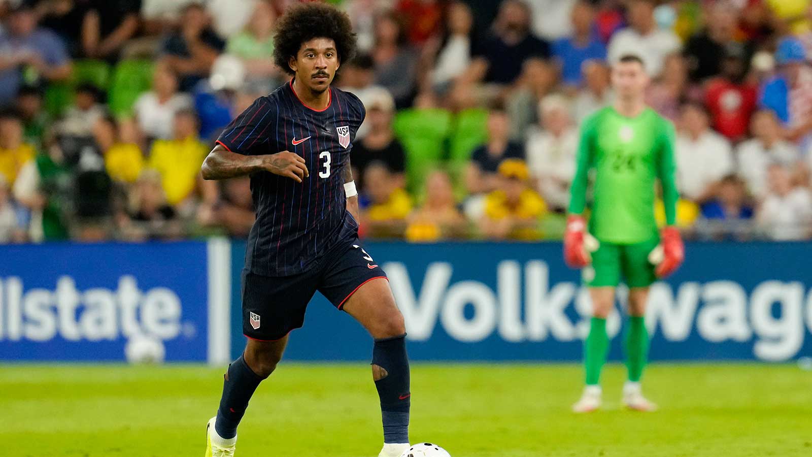 United States defender Chris Richards (3) moves the ball during the second half at Q2 Stadium. 