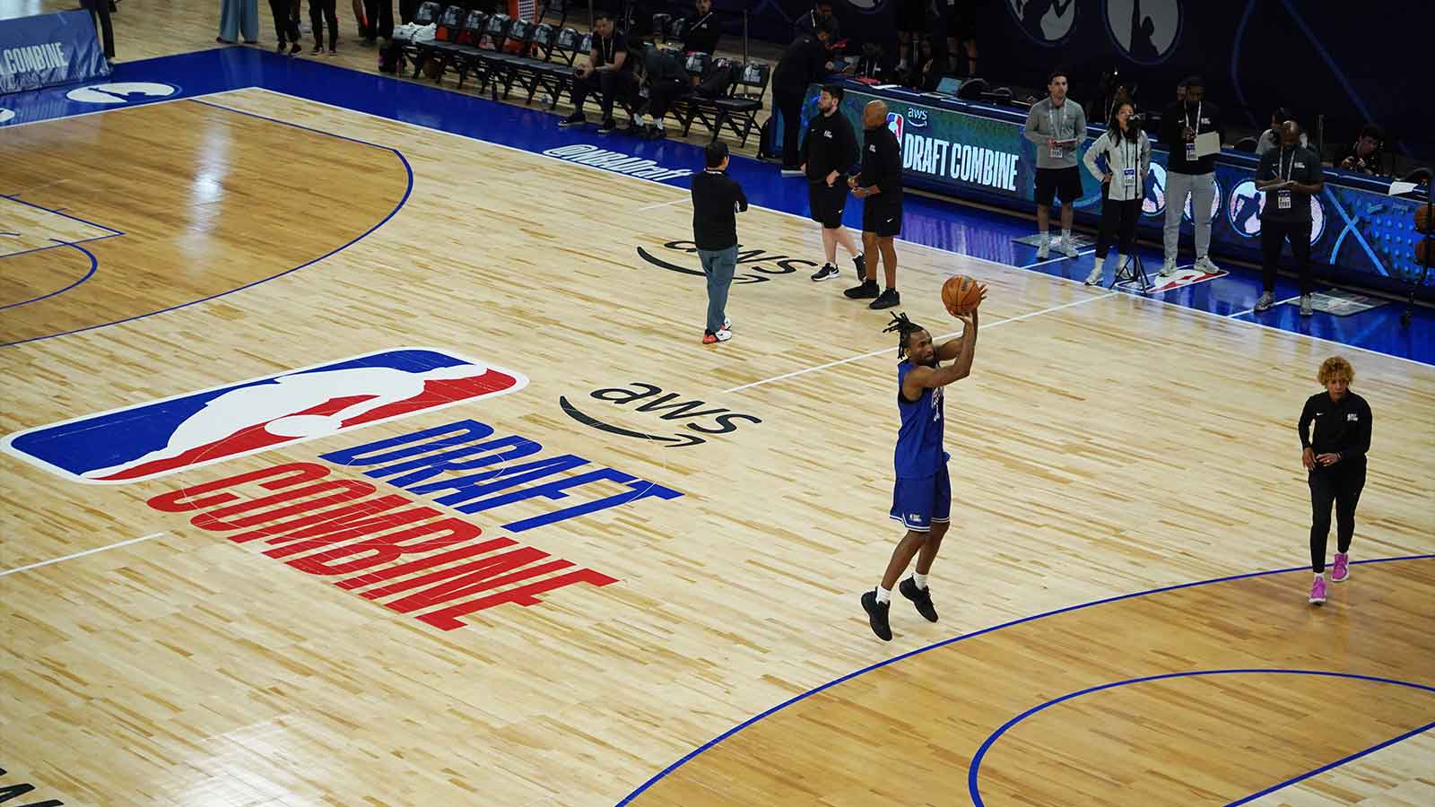 Darryn Peterson participates in the 2026 NBA Draft Combine at Wintrust Arena. 