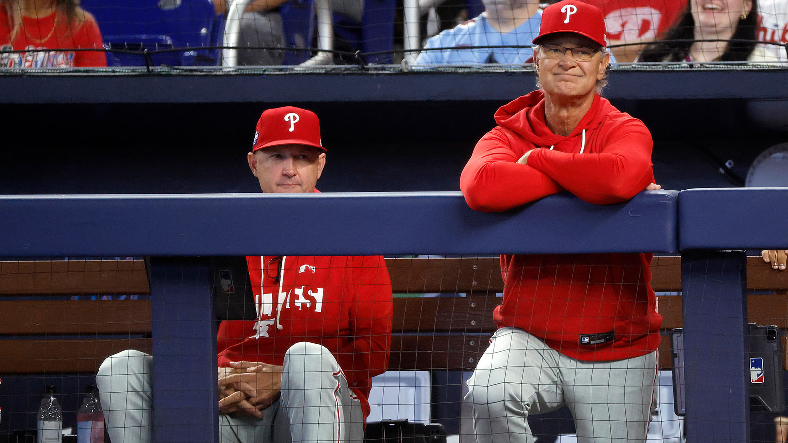 Philadelphia Phillies interim manager Don Mattingly (8) watches from the dugout against the Miami Marlins during the first inning at loanDepot Park.
